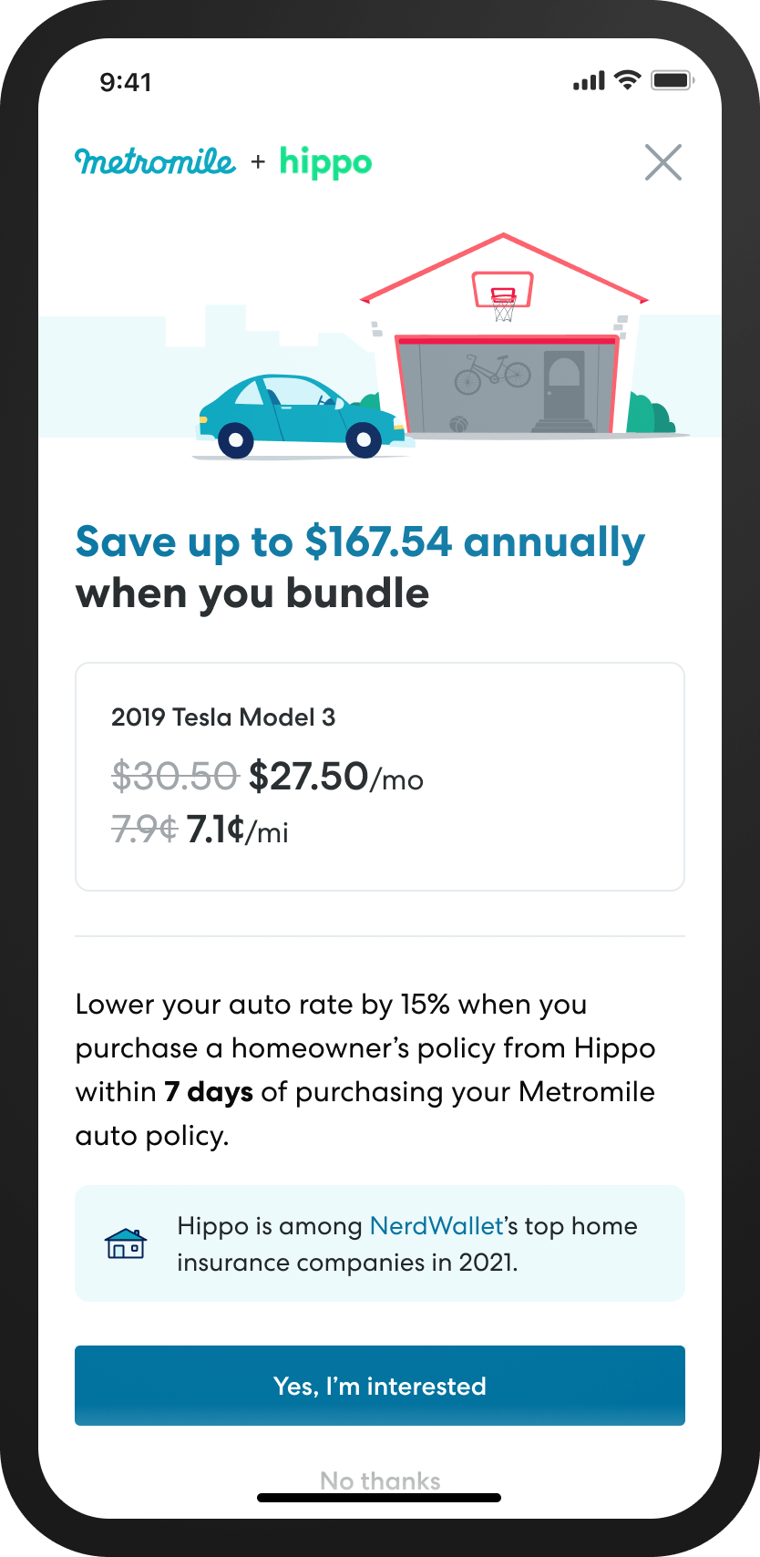 Screenshot of Metromile Bundling discount